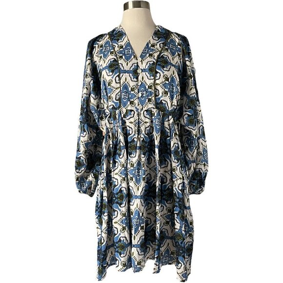 Beyond by Vera Lara Dress Wildflower Blue Floral Boho Size S Missing Belt - Picture 9 of 9
